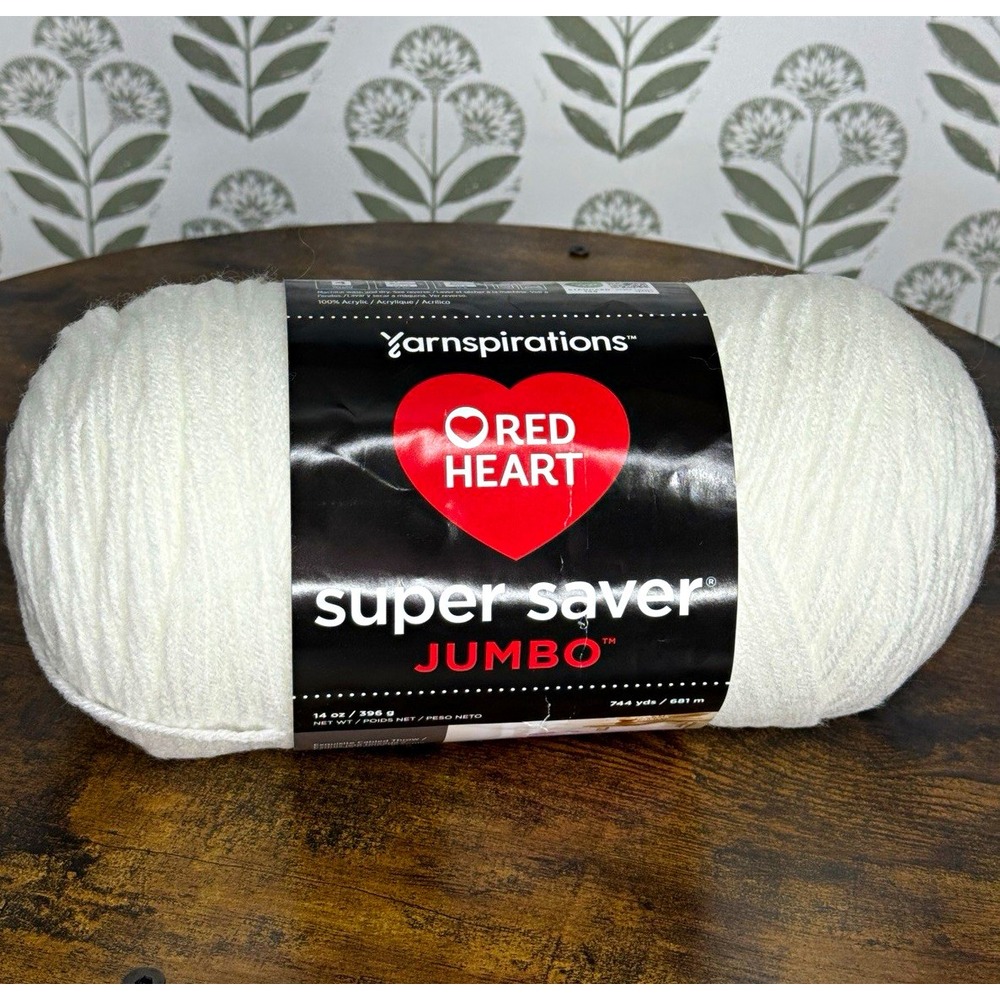 Red Heart Super Saver Jumbo Acrylic Yarn Skein White Worsted 14oz 744yd